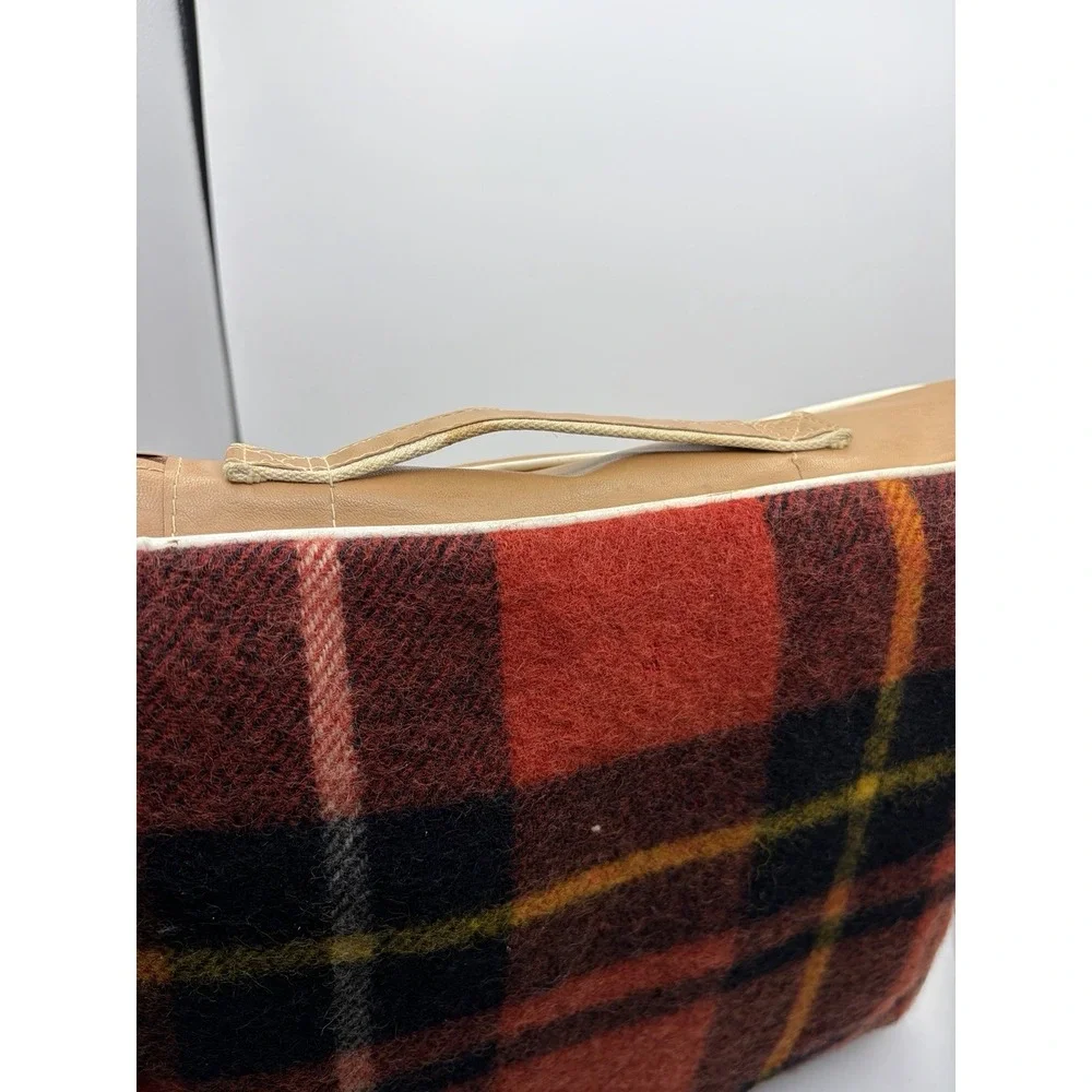 Vintage PAK-A-ROBE Red Plaid Wool Travel Blanket w Carry Case 68x41 Minnesota